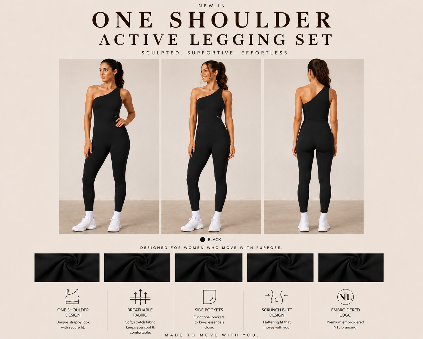 One shoulder top & leggings yoga suit