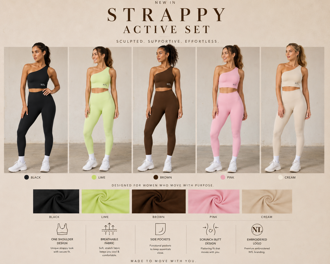 One shoulder top & leggings yoga suit