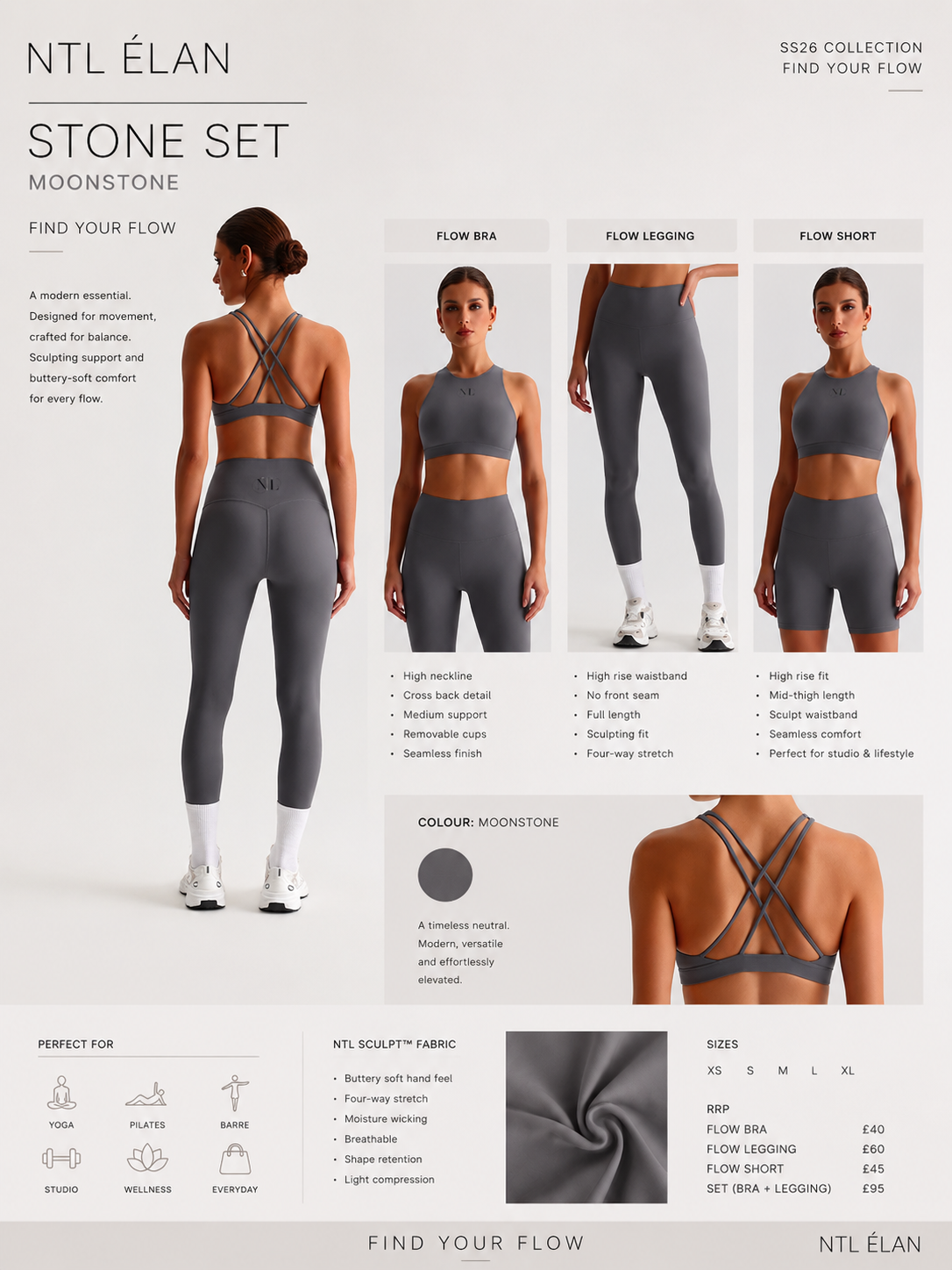 Elan back trap top, high waisted yoga set