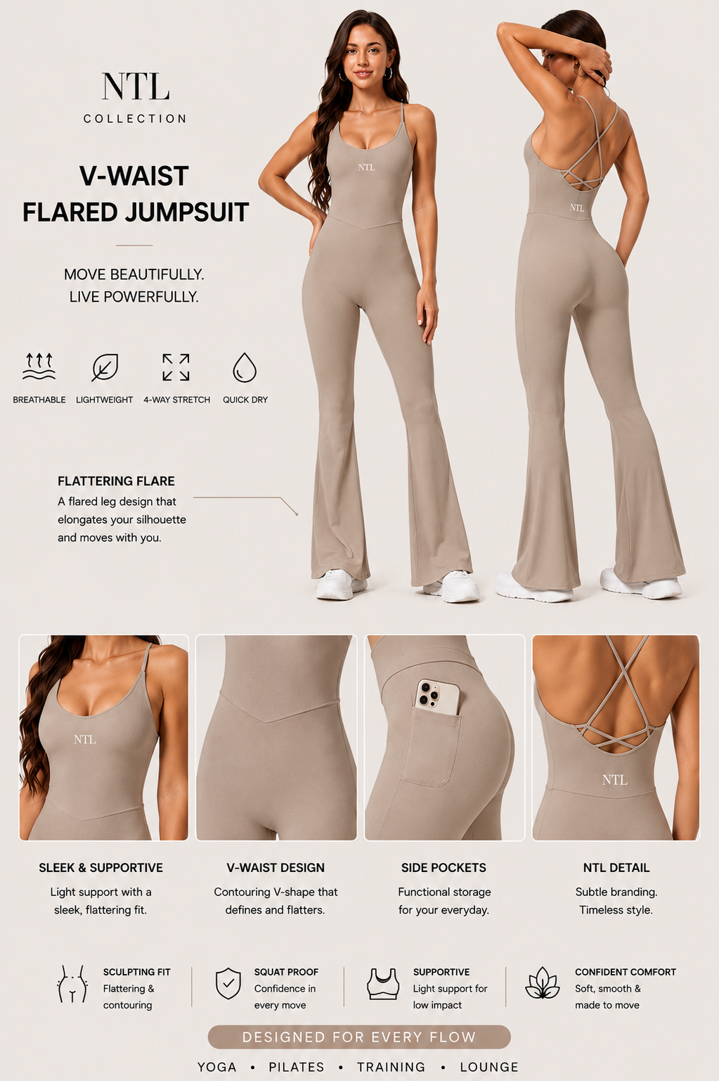 Flared leg yoga jump suit