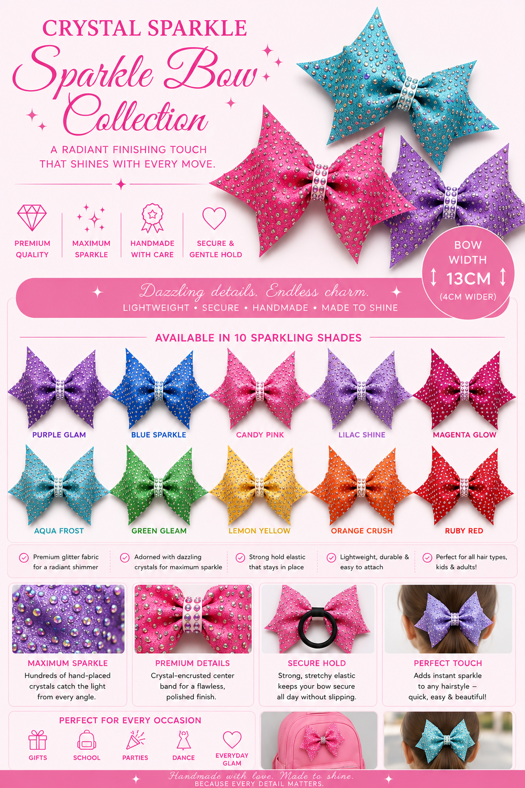 14 cm rhinestone ribbon bows