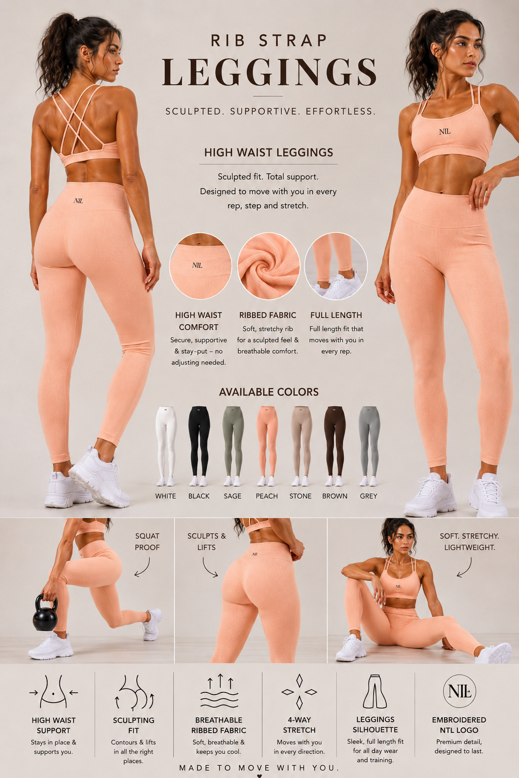 Ribbed fabric yoga leggings