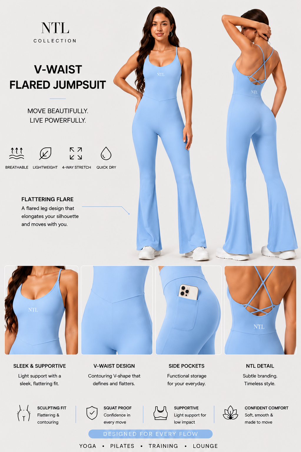 Flared leg yoga jump suit