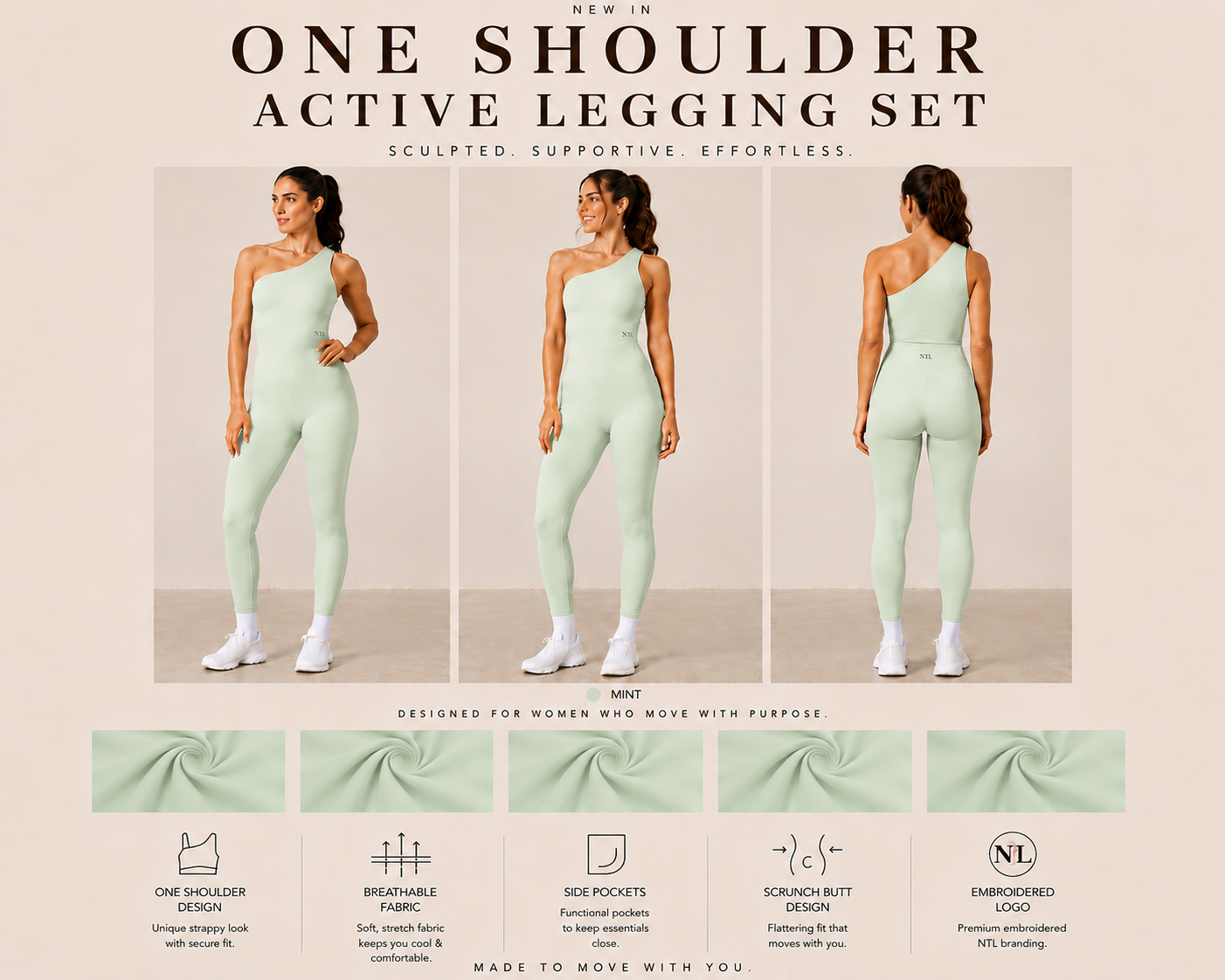 One shoulder top & leggings yoga suit