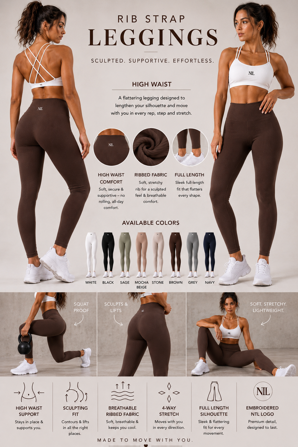 Ribbed fabric yoga leggings