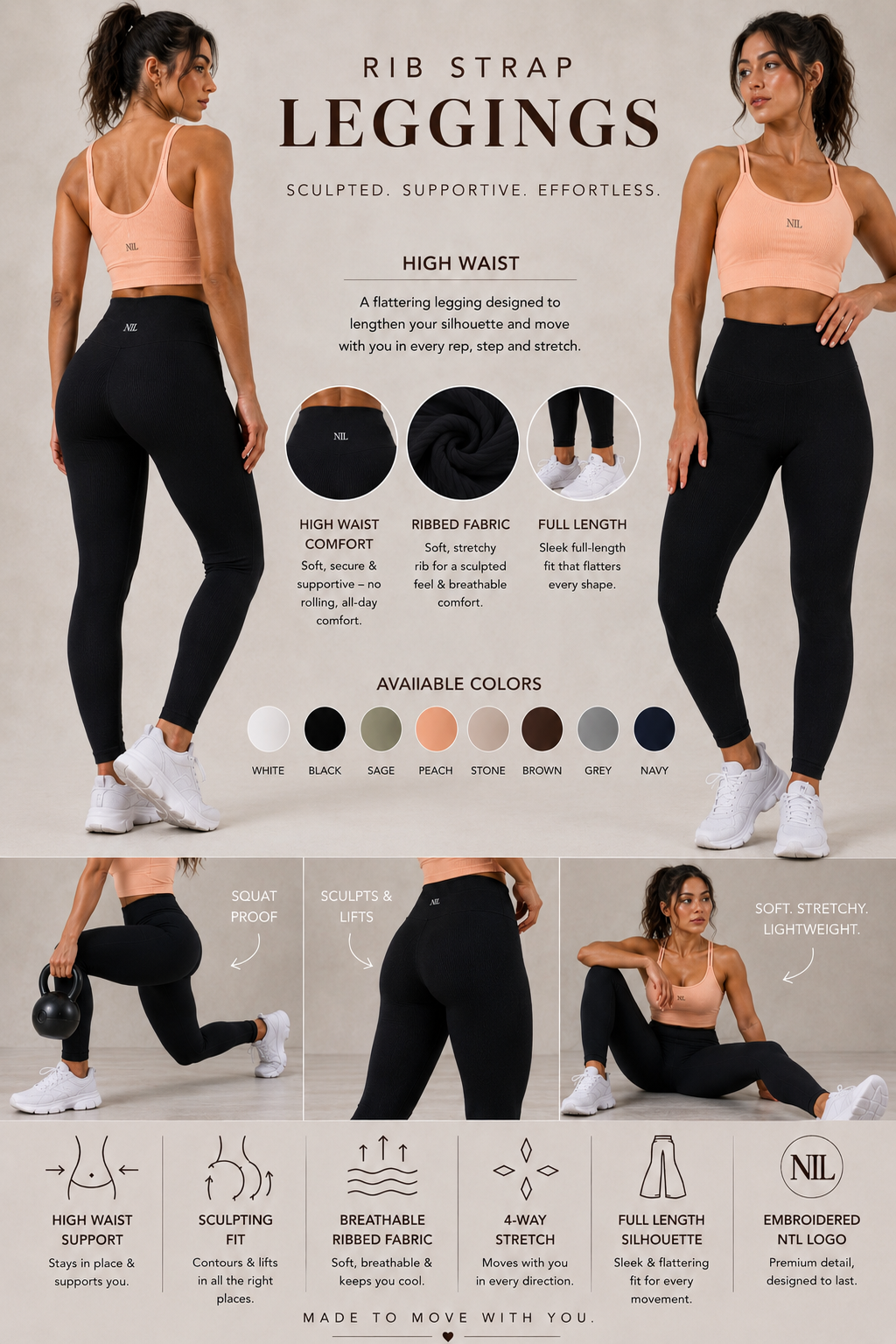 Ribbed fabric yoga leggings