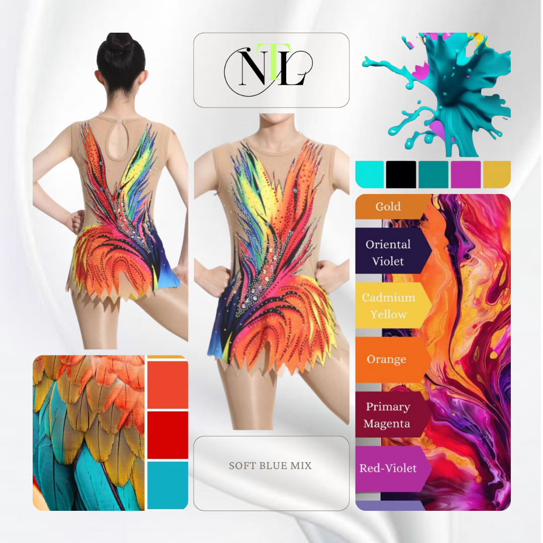 Soft blue and fire flame mix leotard