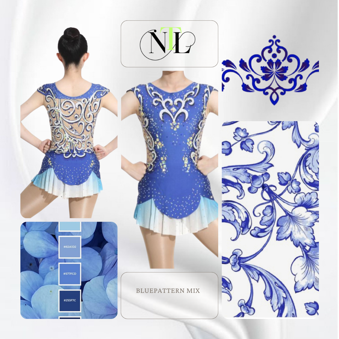 Back blue and white otter swirl mix leotard