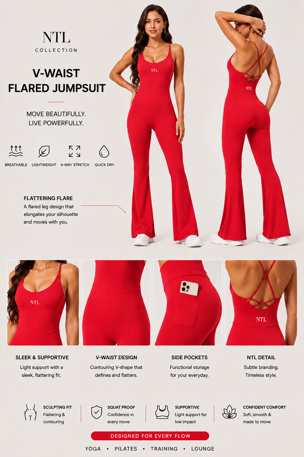 Flared leg yoga jump suit