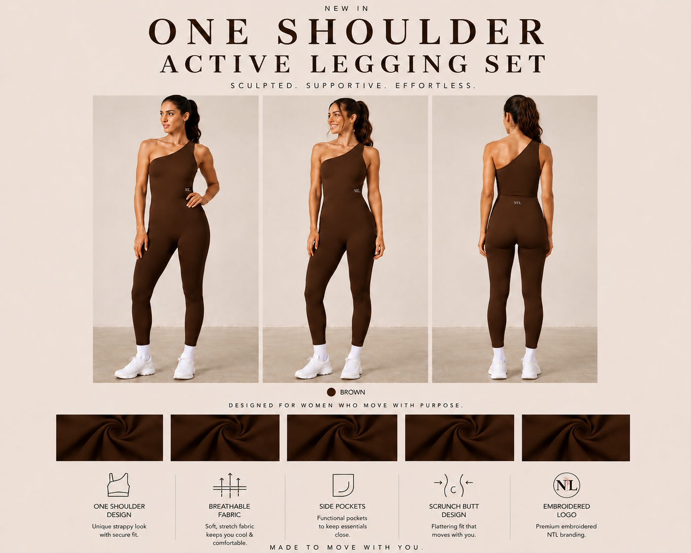 One shoulder top & leggings yoga suit