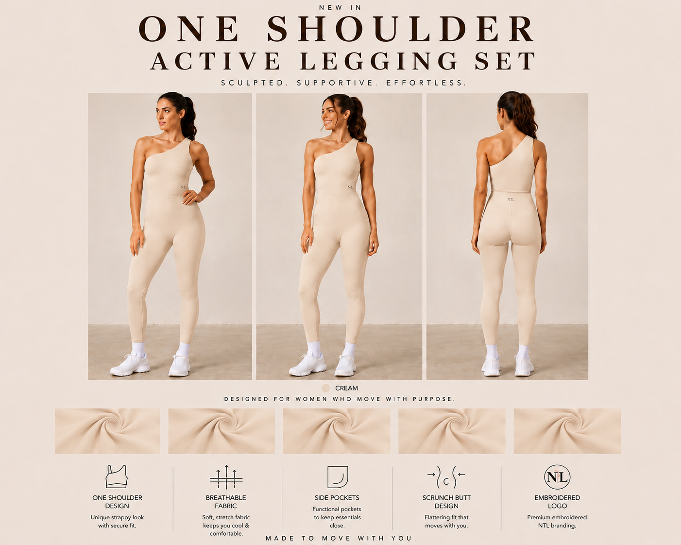 One shoulder top & leggings yoga suit