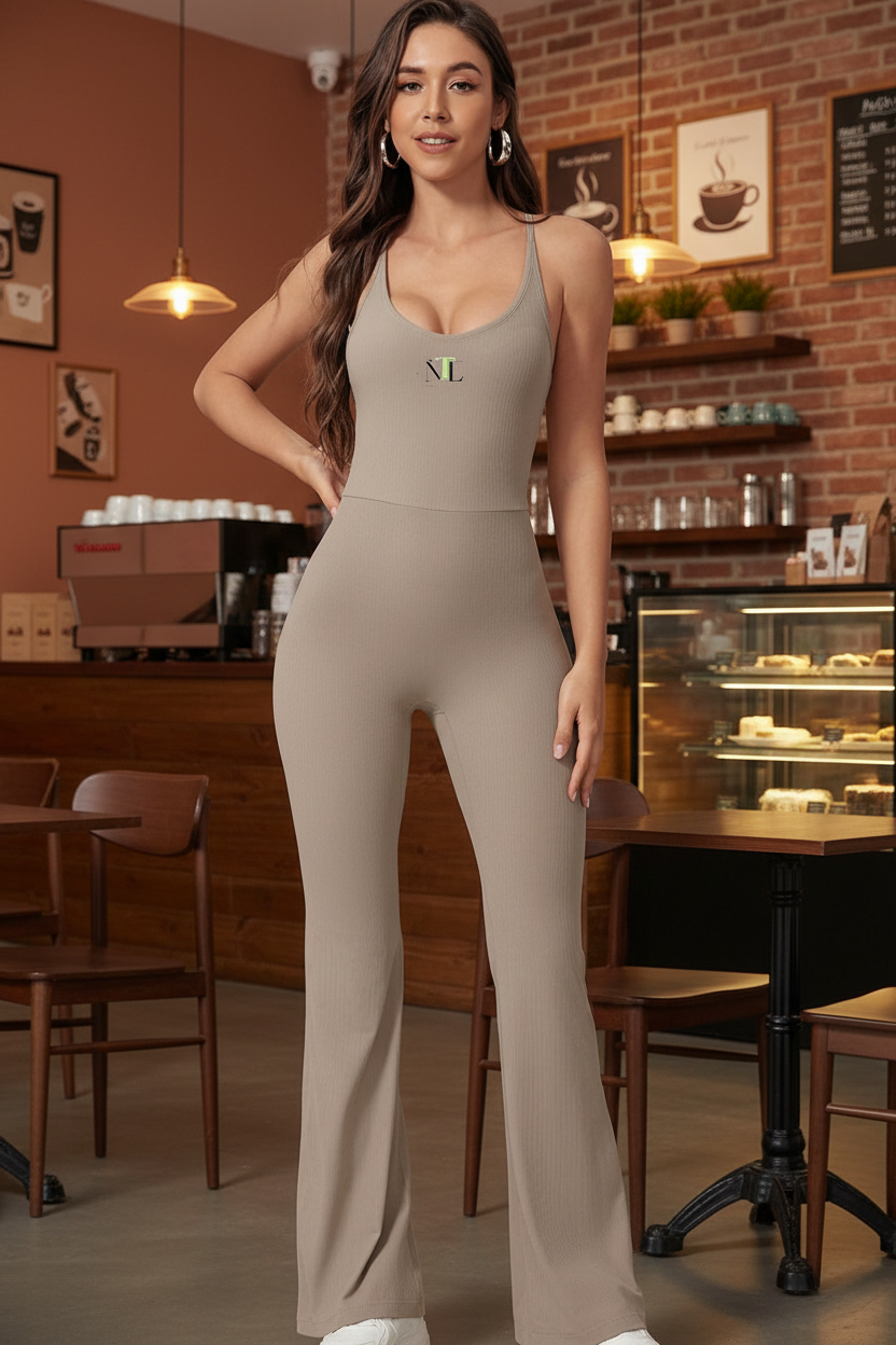 Flared leg yoga jump suit
