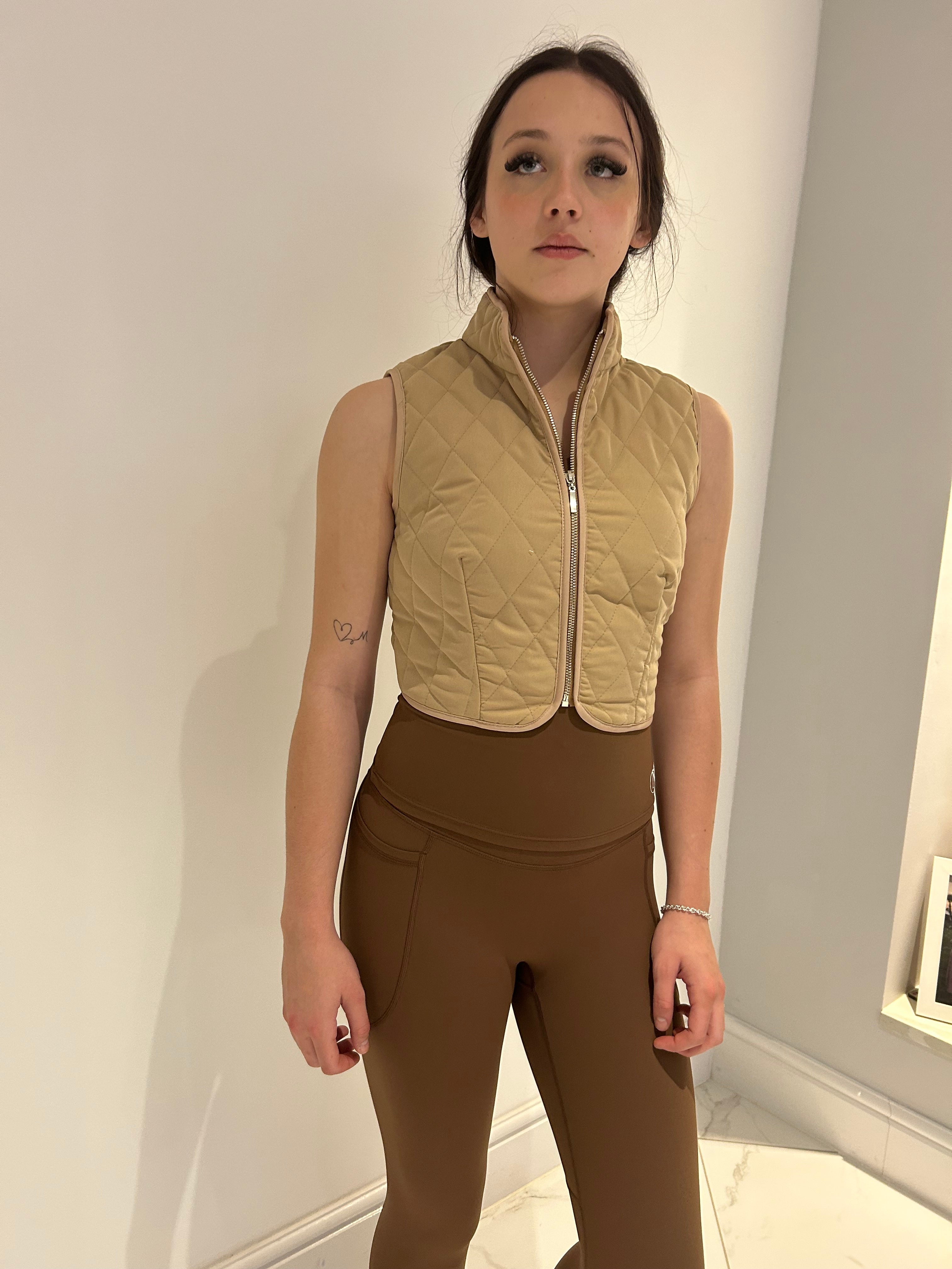 High neck quilted crop gilet