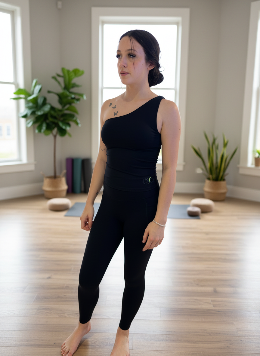 One shoulder top & leggings yoga suit
