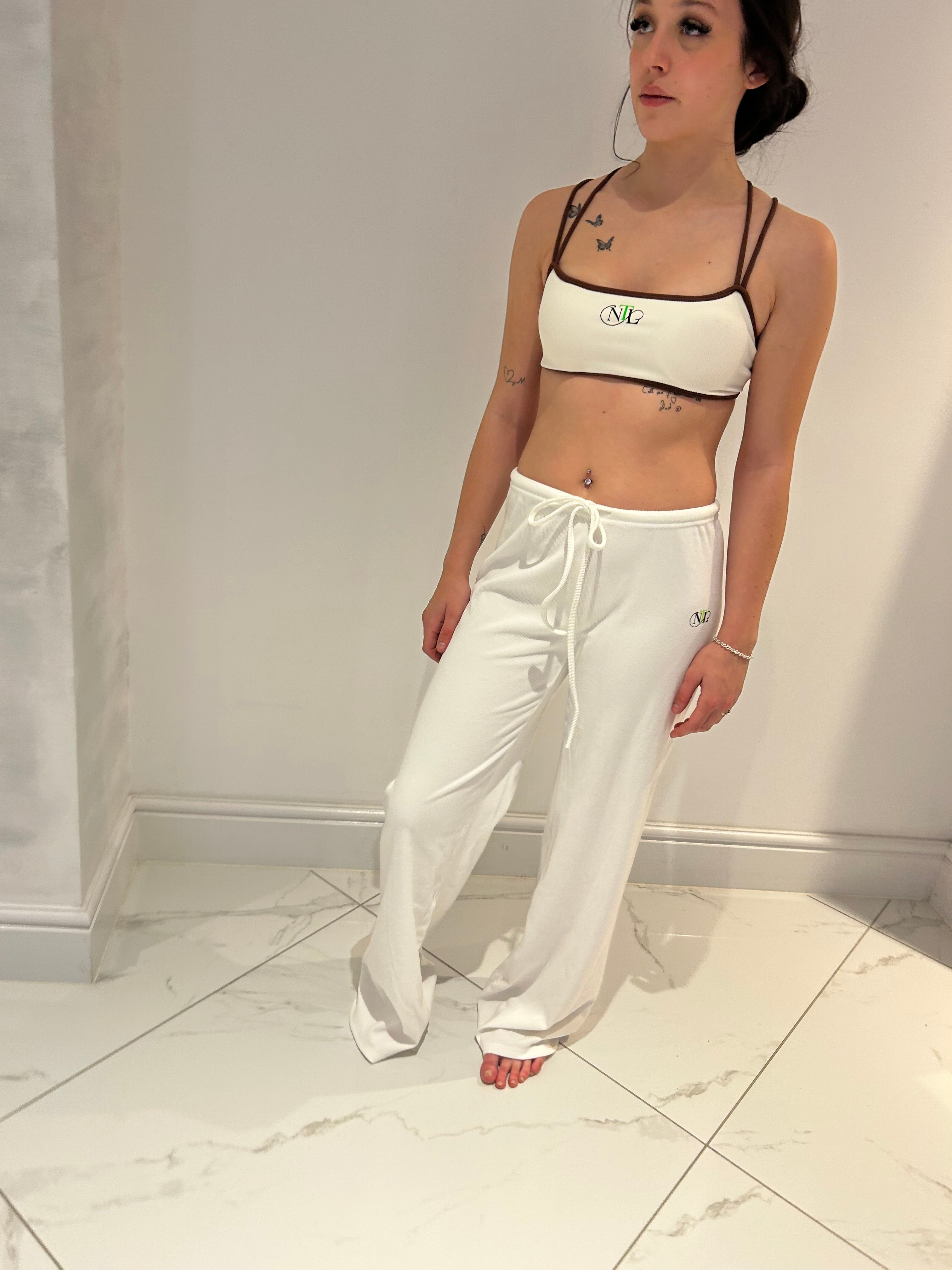 Rib effect wide leg joggers
