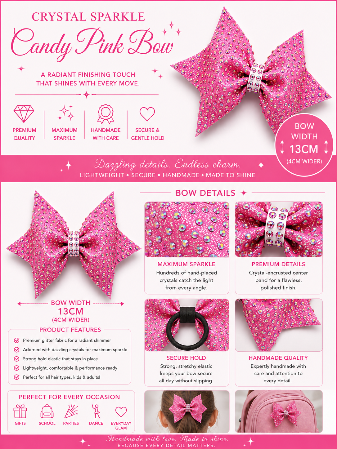 14 cm rhinestone ribbon bows
