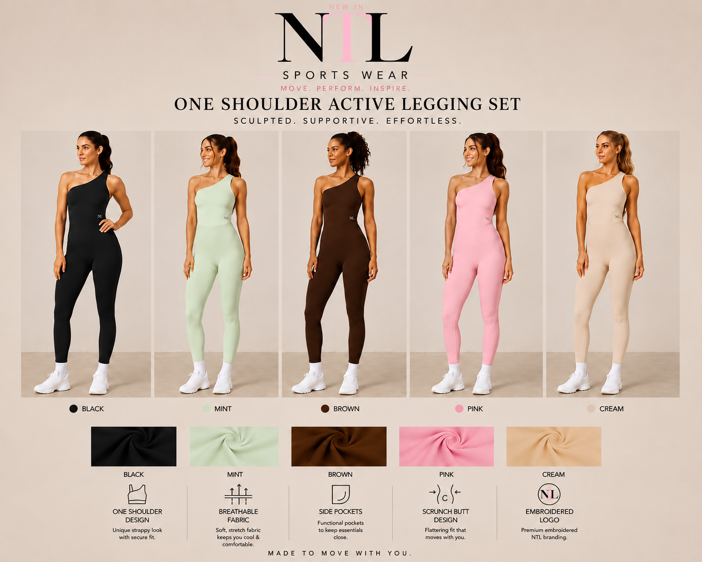 One shoulder top & leggings yoga suit