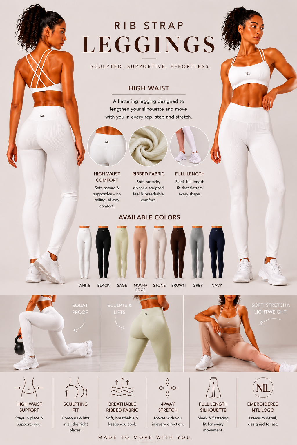 Ribbed fabric yoga leggings