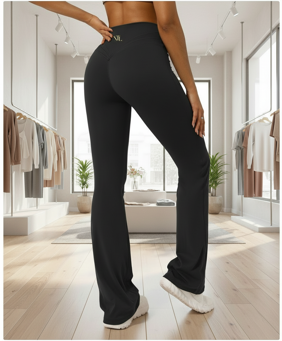 V cut high waisted flares