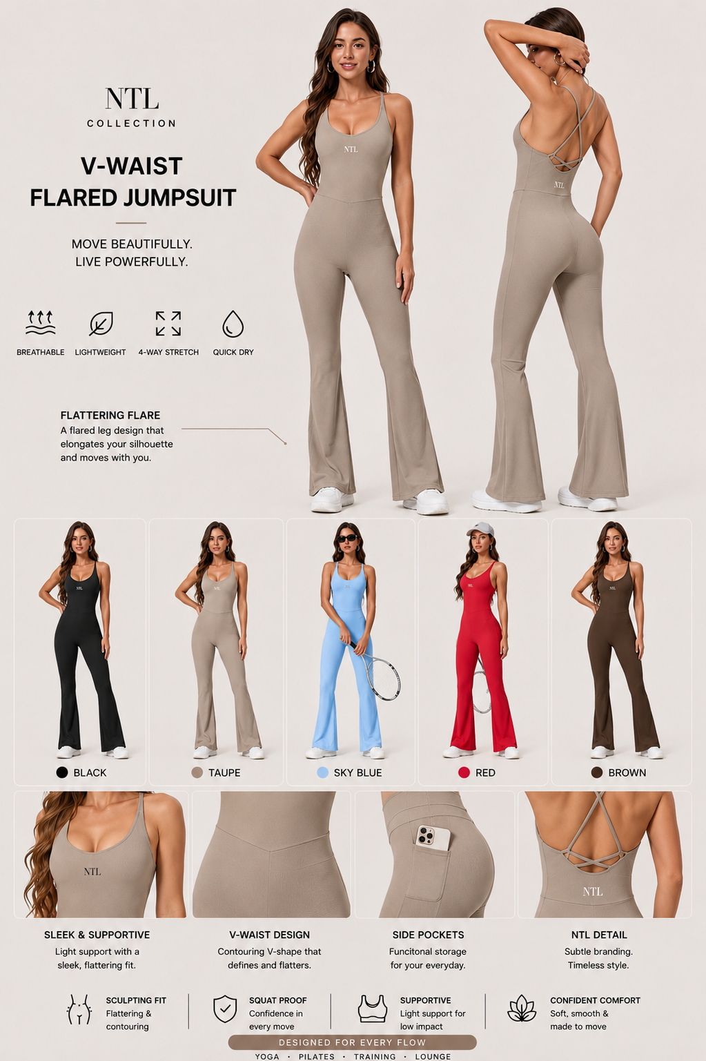 Flared leg yoga jump suit