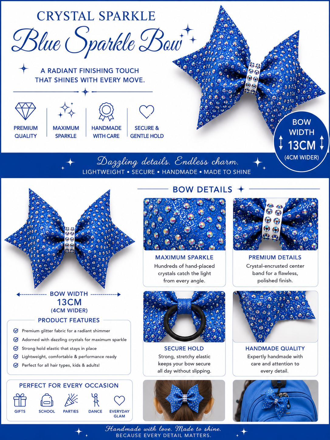 14 cm rhinestone ribbon bows