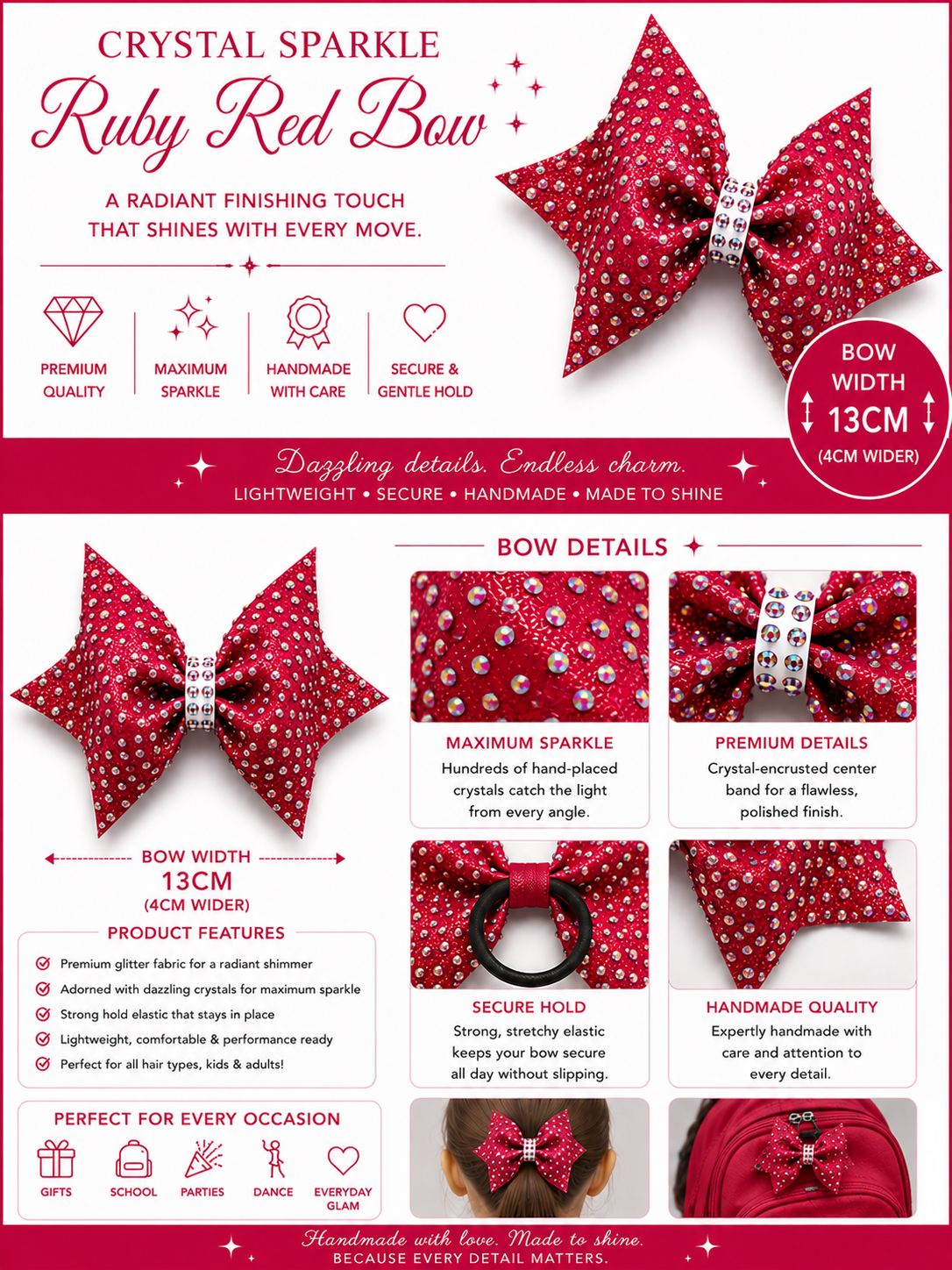 14 cm rhinestone ribbon bows