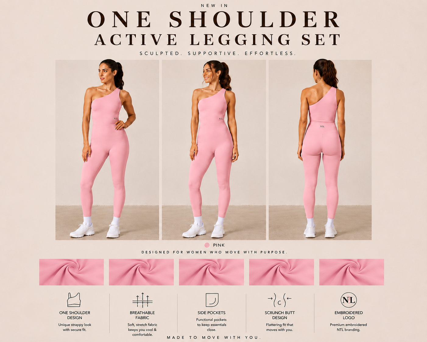 One shoulder top & leggings yoga suit