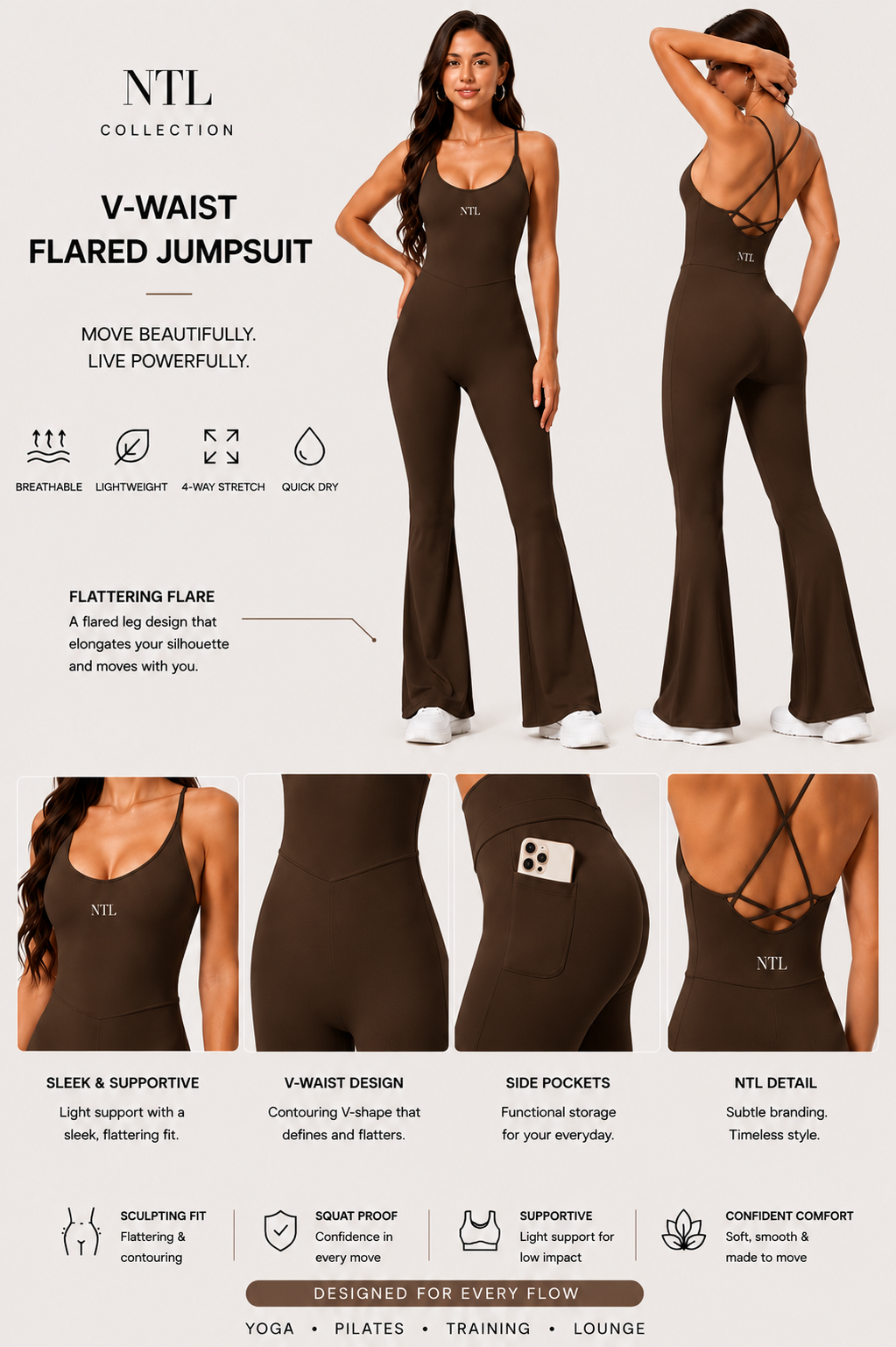 Flared leg yoga jump suit