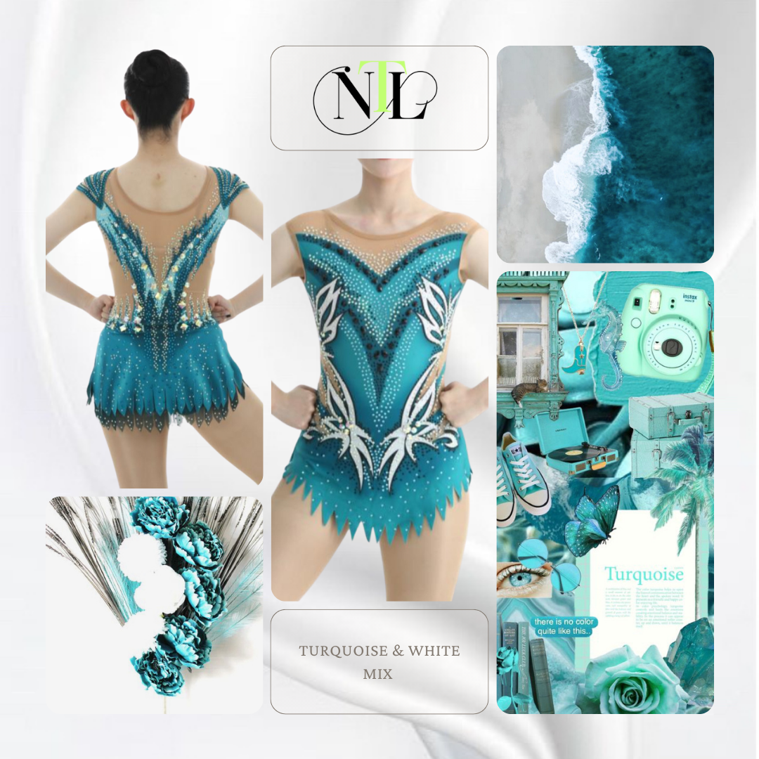 Turquoise mix leotard with stunning white detail