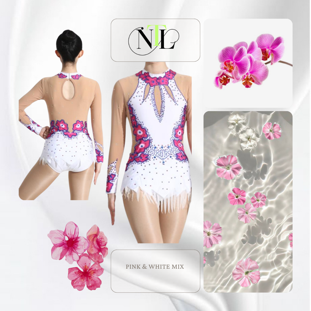 Pink and white blossom mix leotard