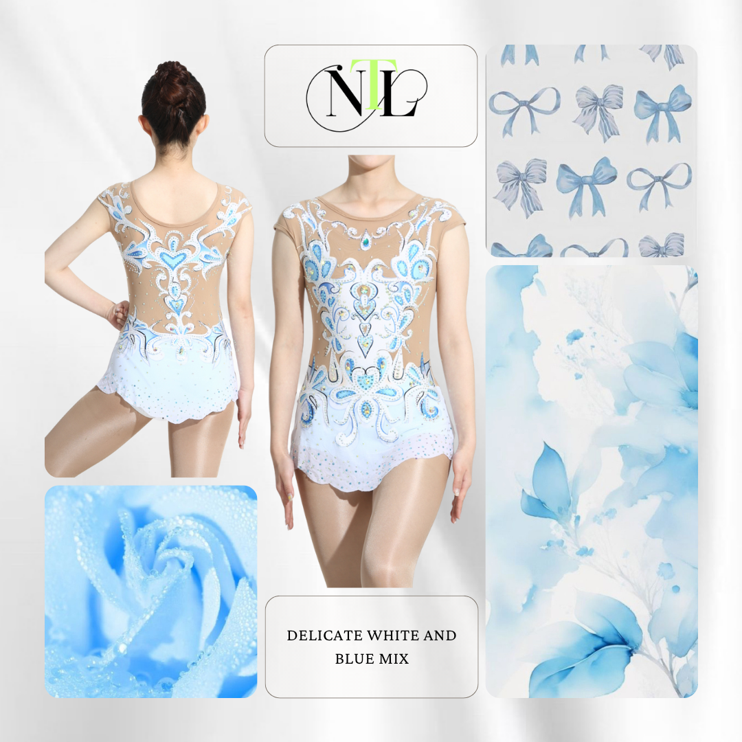 Delicate white and blue mix leotard