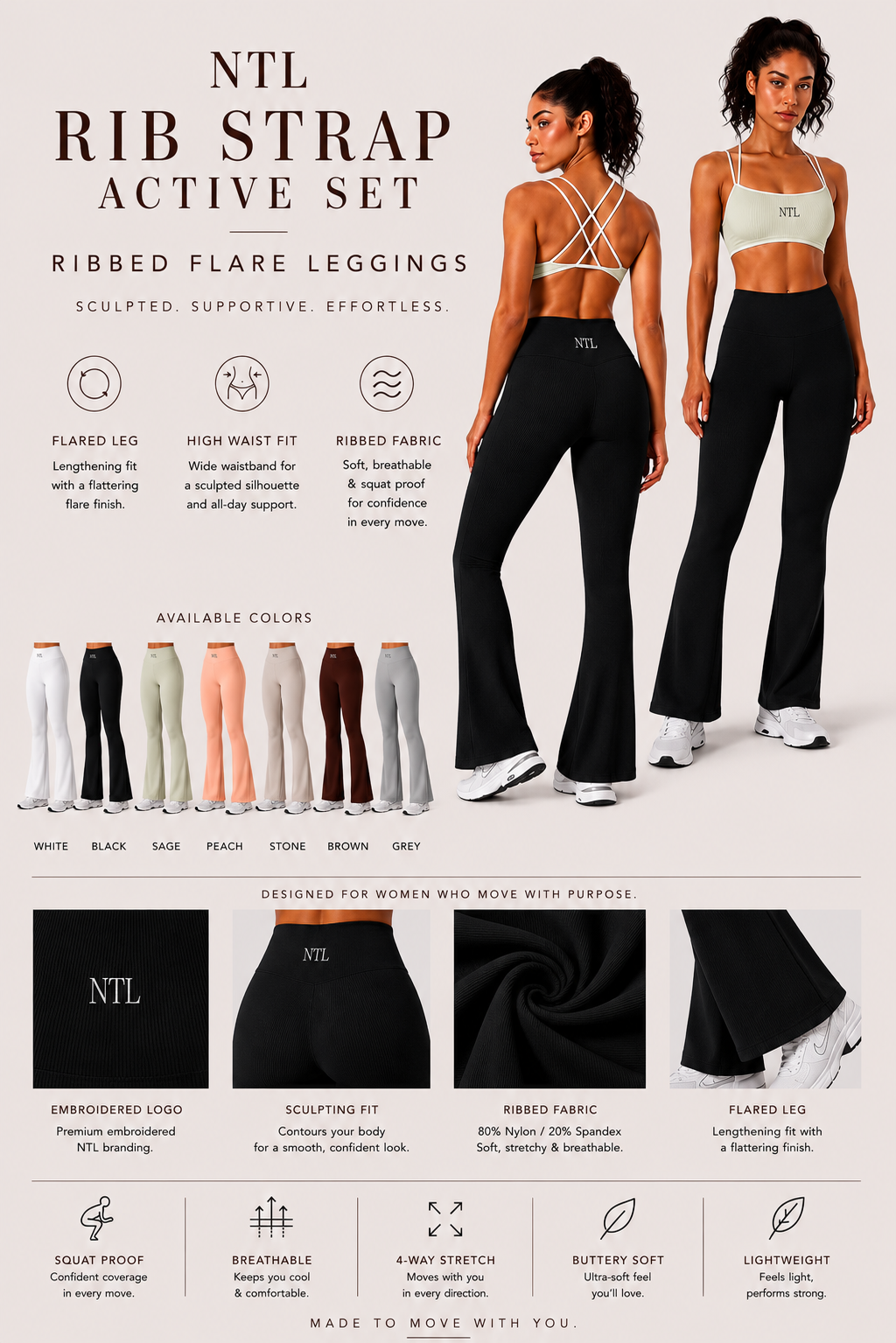 Ribbed fabric yoga flares