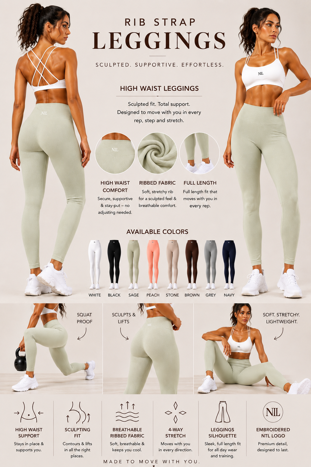 Ribbed fabric yoga leggings