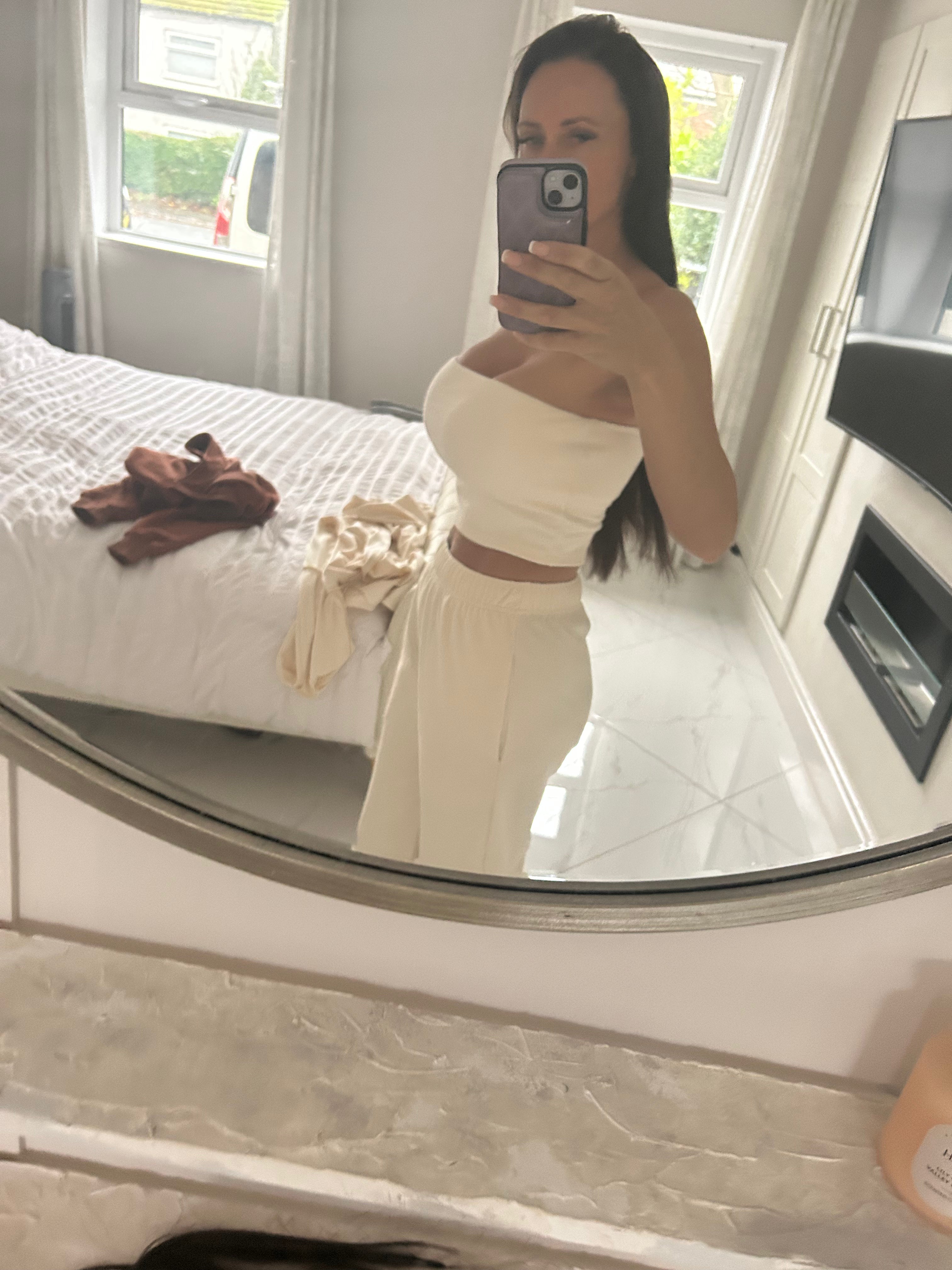 Wide leg fleece joggers and strapless top