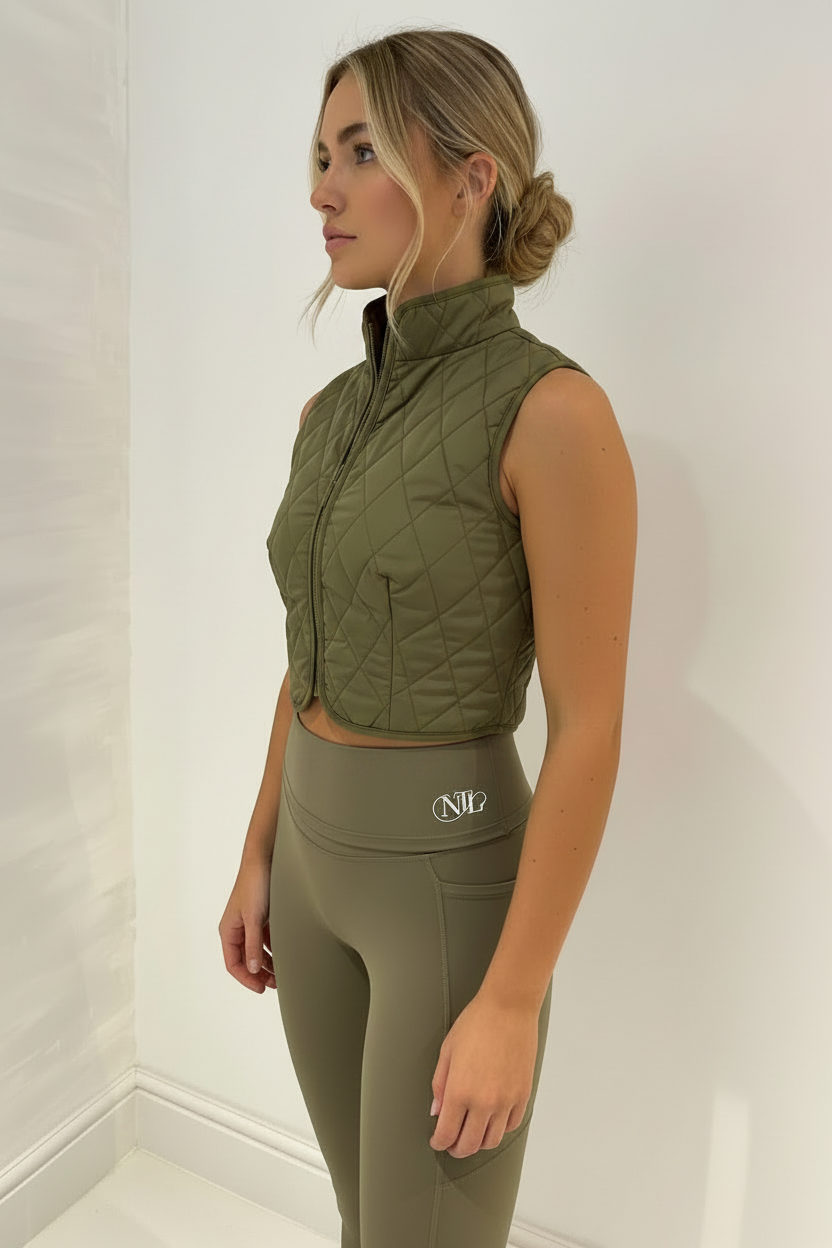 High neck quilted crop gilet