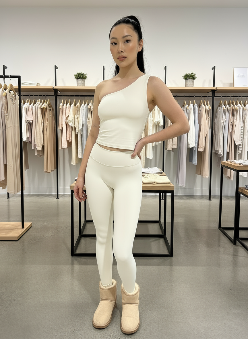 One shoulder top & leggings yoga suit