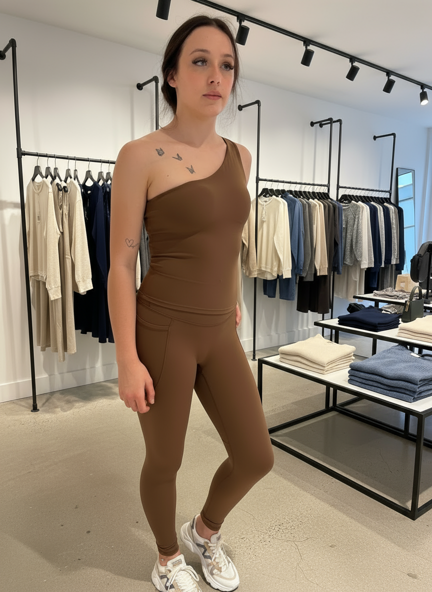 One shoulder top & leggings yoga suit