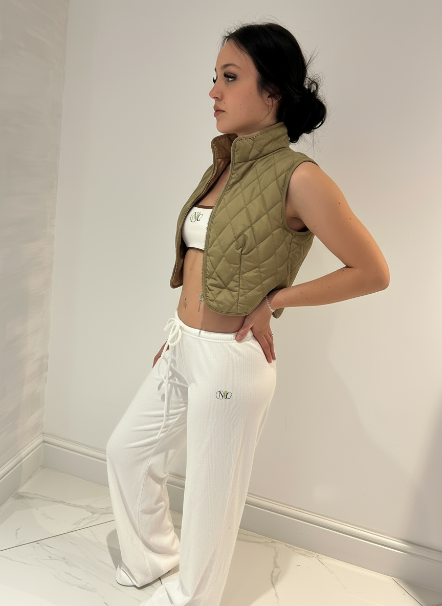 High neck quilted crop gilet