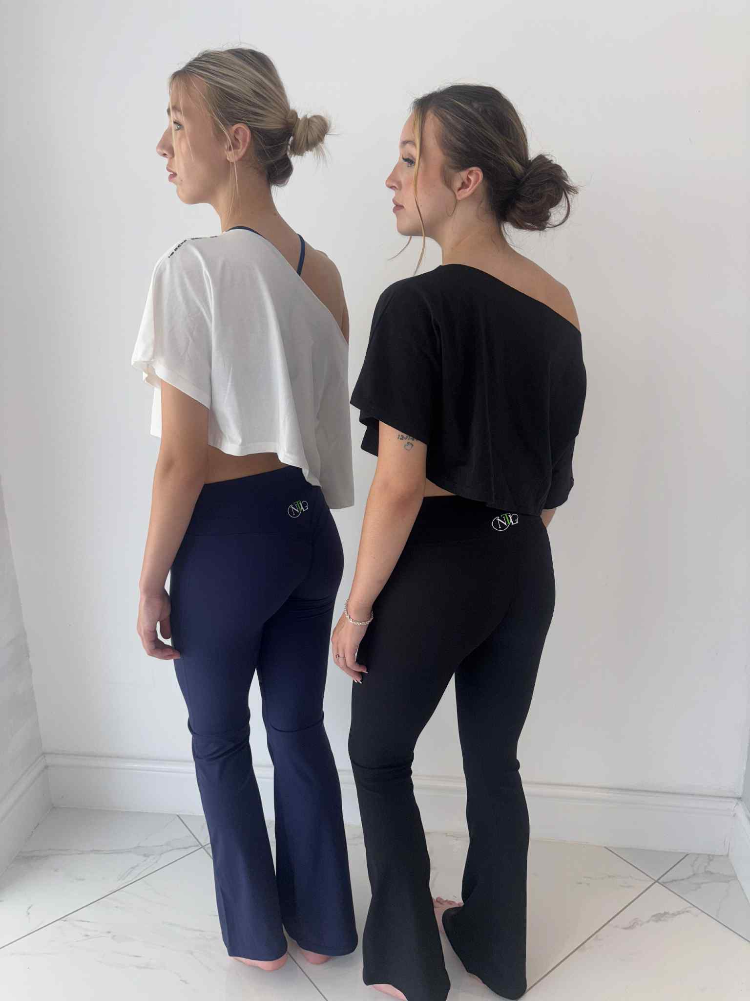 V cut high waisted flares
