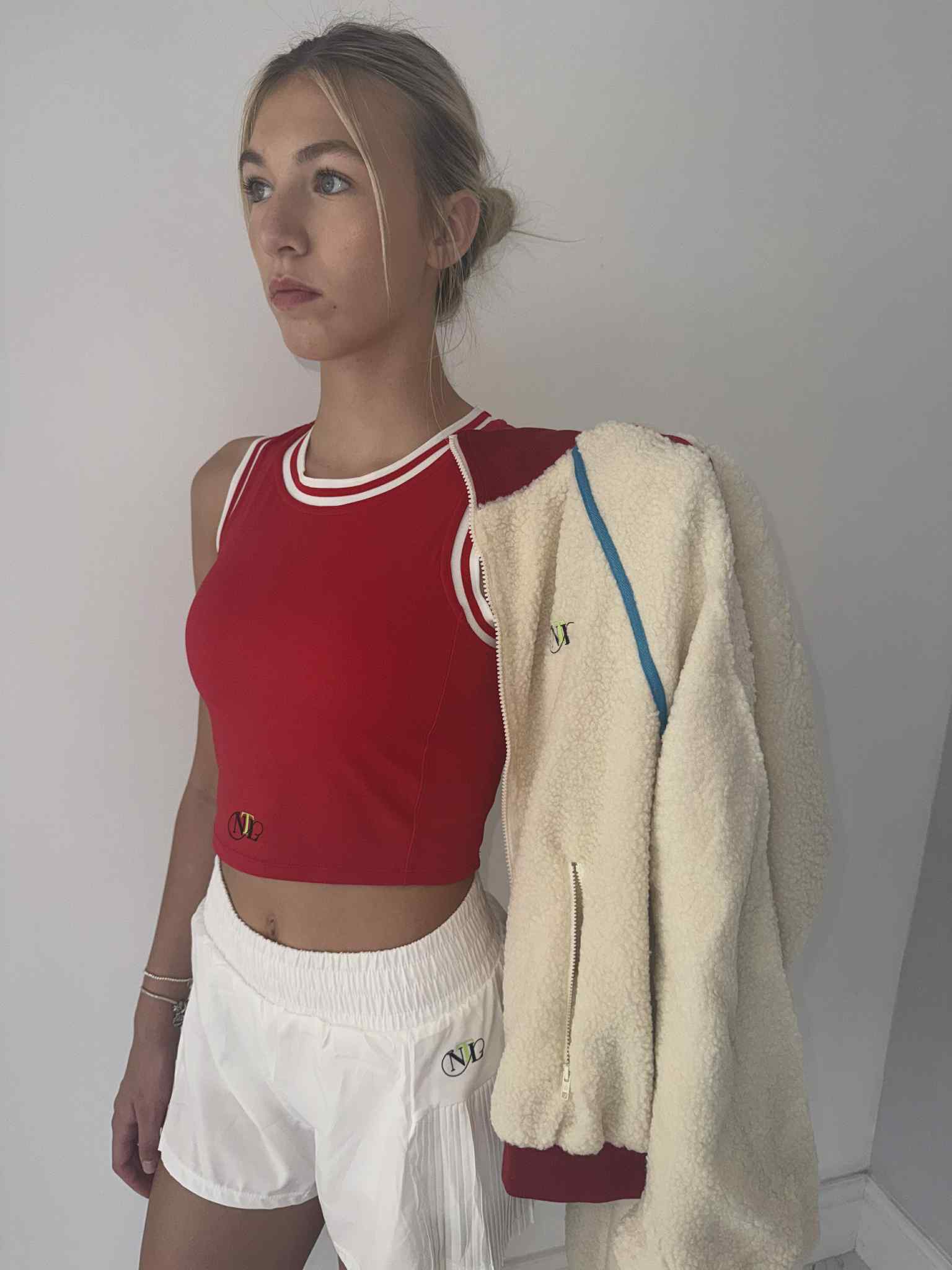 White side pleat tennis shorts